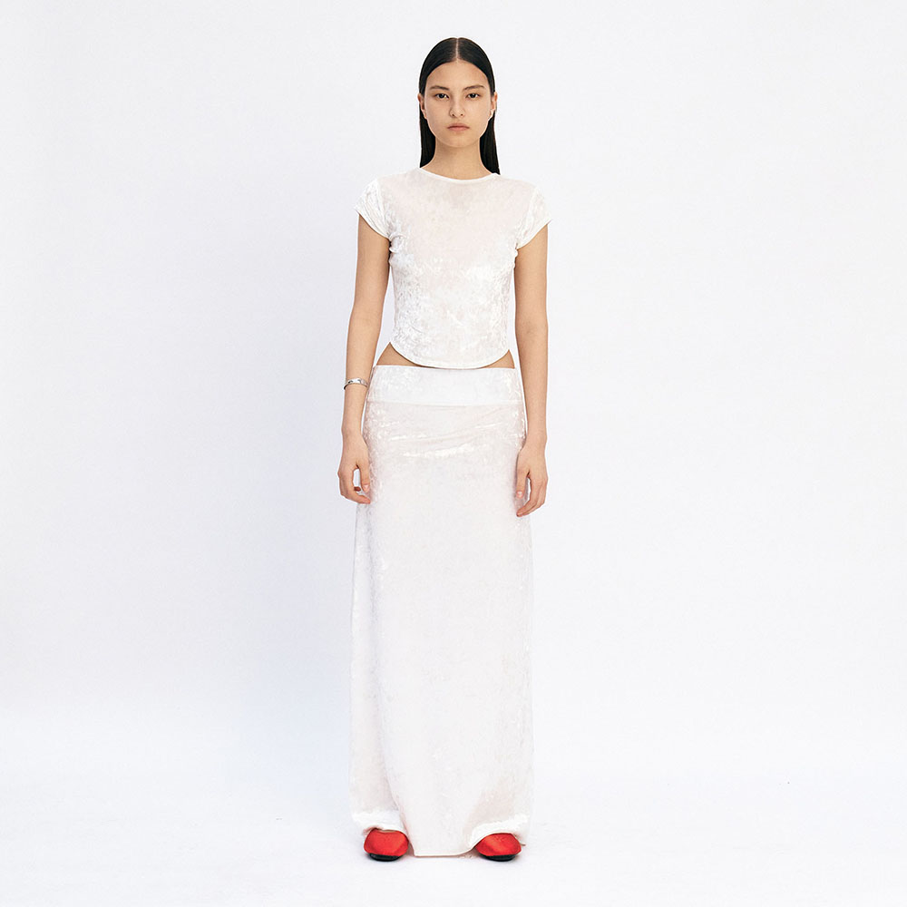 Summer Velvet Long Skirt (White)